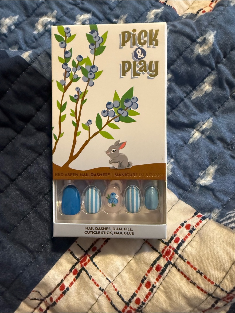 NEW- Red Aspen Blue Striped Press-On Nails